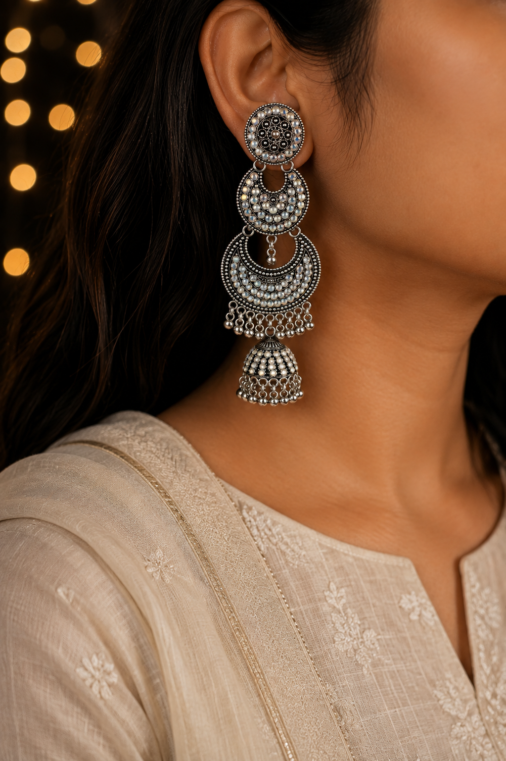 Celestial Sparkle Oxidized Chandbali Jhumkas
