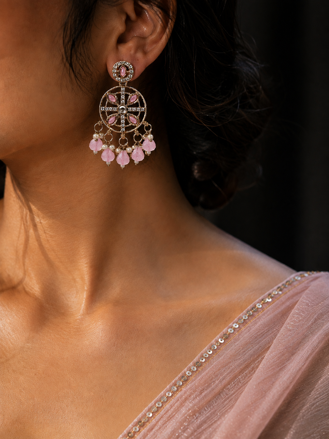 Blush Bloom Chandbali Earrings