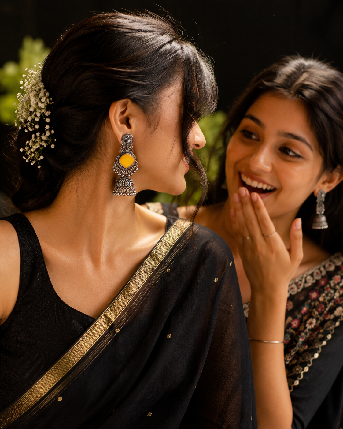 Golden Bloom Oxidized Jhumkas
