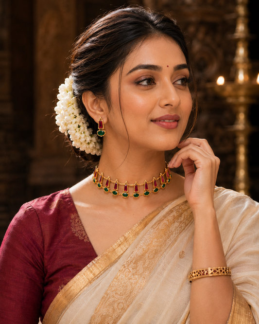 Varnika Ruby & Emerald Heritage Choker Set