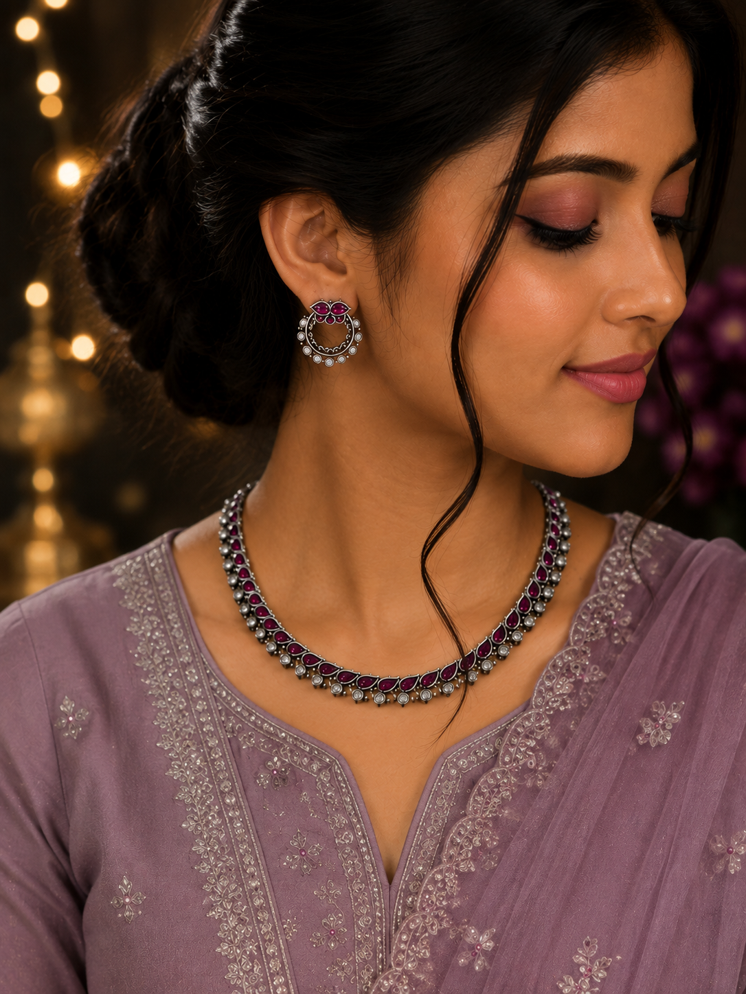 Gulabi Noor Ruby Necklace Set