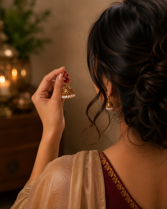 Royal Ruby Pearl Jhumka