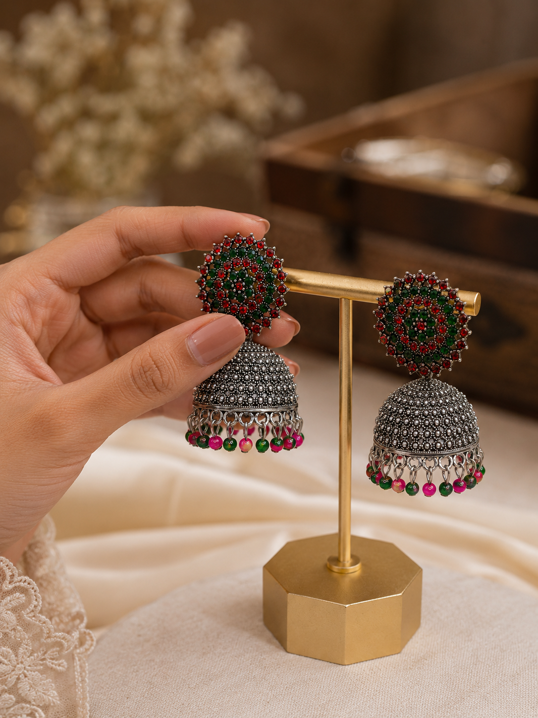Ruby Emerald Jhumka