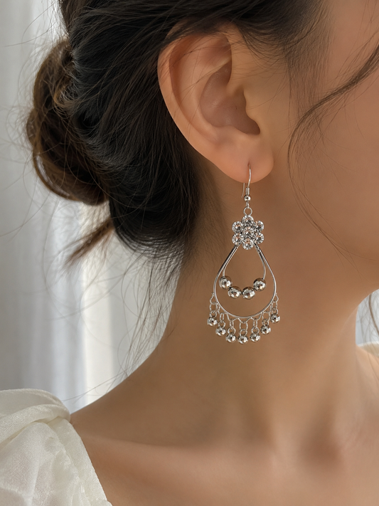 Crystal Bloom Silver Drop Earrings