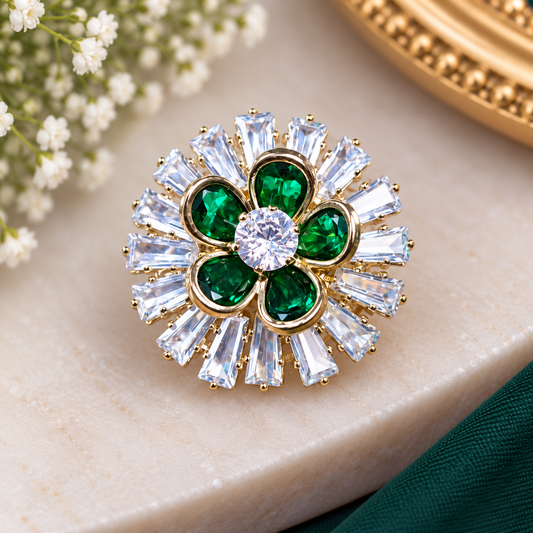 Emerald Crystal Sunburst Brooch