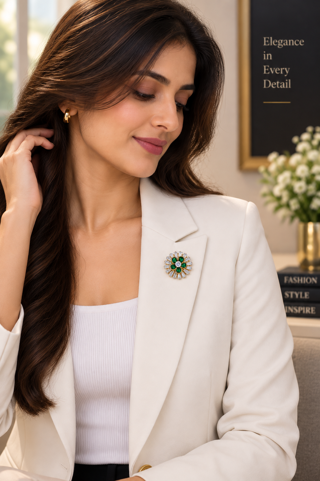 Emerald Crystal Sunburst Brooch