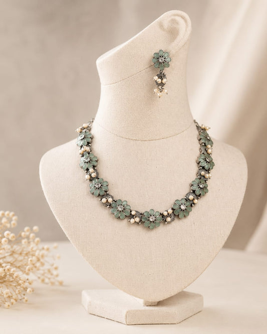 Mint Blossom Floral Necklace Set